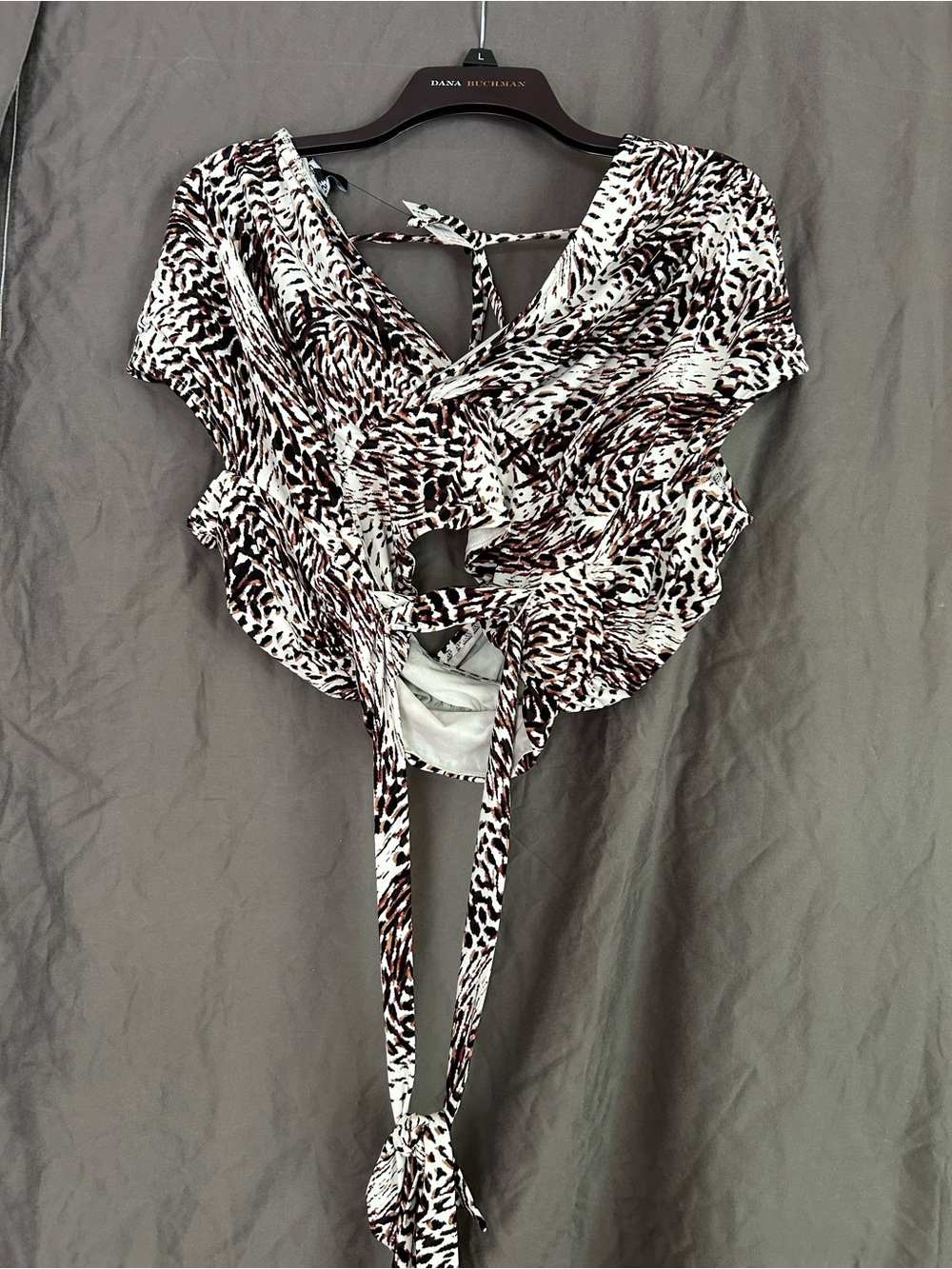 Express Brown & White Animal-Print Tie-Front Crop Top